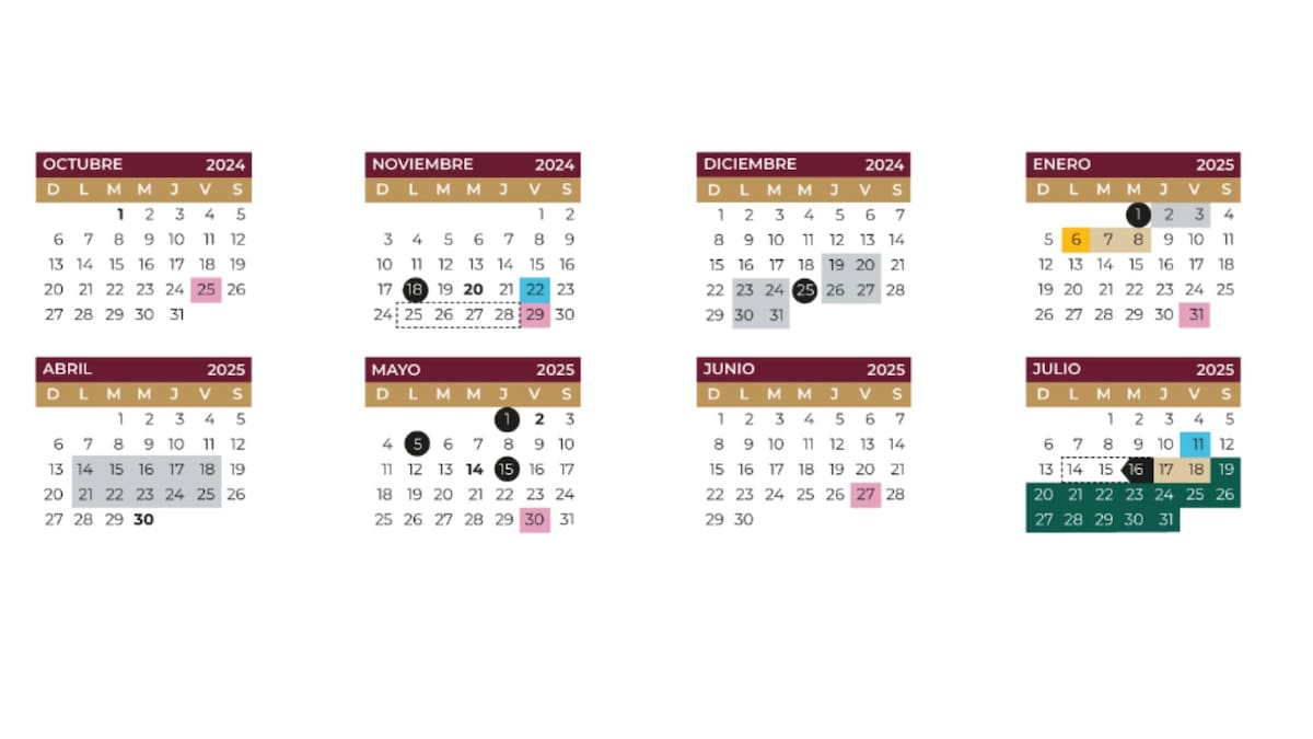 Calendario escolar con días de vacaciones marcados este ciclo 2024-2025